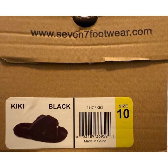 Seven7 Slippers Black Faux Fur Slides Size 10 Memory Foam NIB - Picture 6 of 9